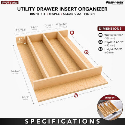 Natural Maple Right Size Utensil Insert Home Storage Kitchen Organizer 7 Compartment Drawer Accessory, 19-1/4" x 19-1/2", 4WUT-24SH-1