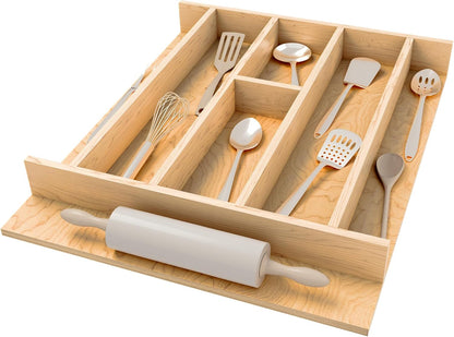 Natural Maple Right Size Utensil Insert Home Storage Kitchen Organizer 7 Compartment Drawer Accessory, 19-1/4" x 19-1/2", 4WUT-24SH-1