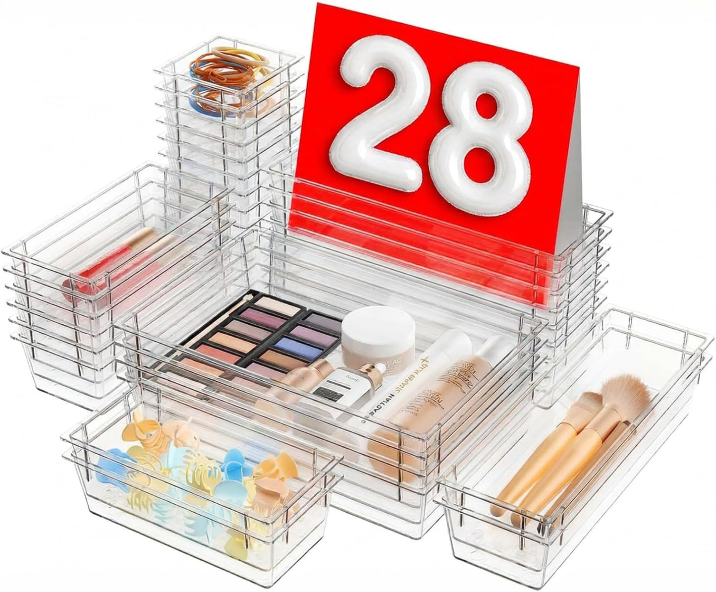 【Military Grade】 Drawer Organizer,【𝟱𝗦𝗶𝘇𝗲】Makeup organizer,【Holds 177 Items】Bathroom Organizers and Storage,Organization and Storage,Desk Drawer Organizer for Vanity【Clear Black】