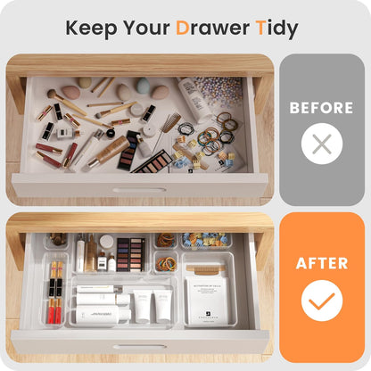 【Military Grade】 Drawer Organizer,【𝟱𝗦𝗶𝘇𝗲】Makeup organizer,【Holds 177 Items】Bathroom Organizers and Storage,Organization and Storage,Desk Drawer Organizer for Vanity【Clear Black】