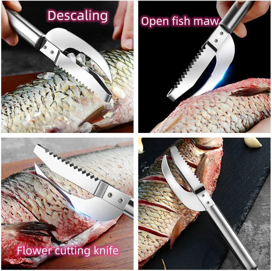 Fish Scale Knife Cut Scrape Dig 3-in-1Tool, Stainless Steel Peelers Scraping Boning Filleting Stainless Steel Shrimp Whisker Peeler Tool, 5 in 1 Multifunctional Shrimp Line Fish Maw Knife 2Pack
