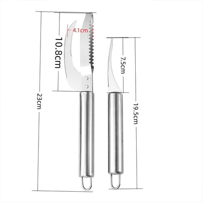 Fish Scale Knife Cut Scrape Dig 3-in-1Tool, Stainless Steel Peelers Scraping Boning Filleting Stainless Steel Shrimp Whisker Peeler Tool, 5 in 1 Multifunctional Shrimp Line Fish Maw Knife 2Pack