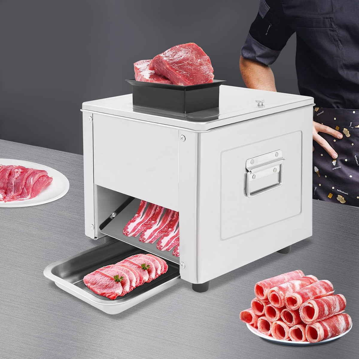 Meat Cutter Machine 850W Electric Meat Slicer Shredder 330 lbs/h for Soft Vegetables Boneless Pork Chicken Fish Commercial Home Food Slicer Shredded Cutting Machine (5mm/0.2'')