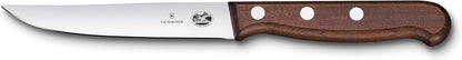 Wood 2-Piece 4.75 In Serrated Steak Knife Set, Spear Point | Elegant high-carbon stainless steel blades with ergonomic rosewood handles, Swiss-made for precision meat cutting