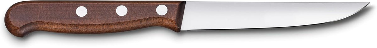 Wood 2-Piece 4.75 In Serrated Steak Knife Set, Spear Point | Elegant high-carbon stainless steel blades with ergonomic rosewood handles, Swiss-made for precision meat cutting
