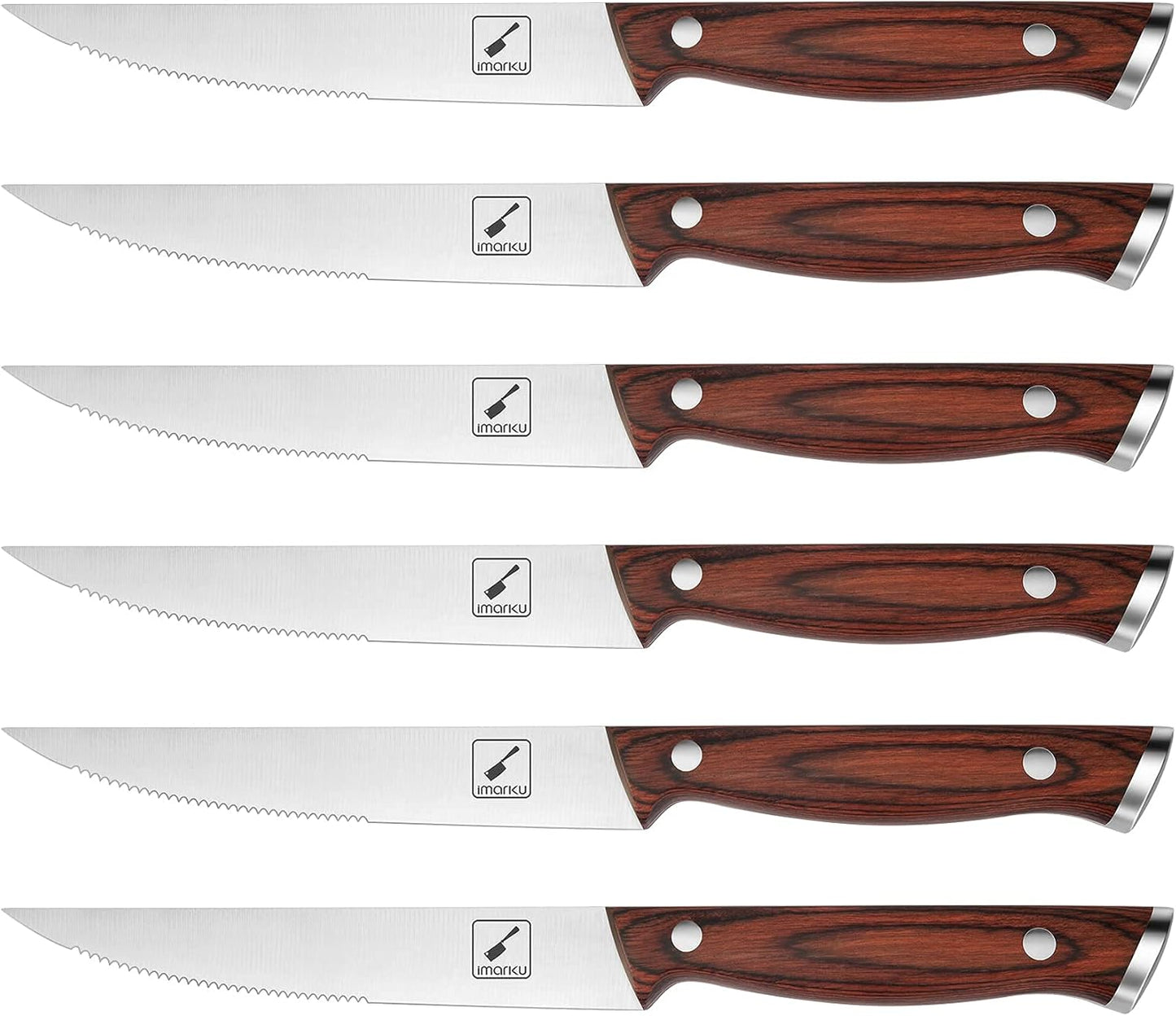 Steak Knives Set of 6, Japanese HC Steel Premium Serrated Steak Knife Set with Ergonomic Handle and Gift Box, Home Essential, Gifts for Women,Men