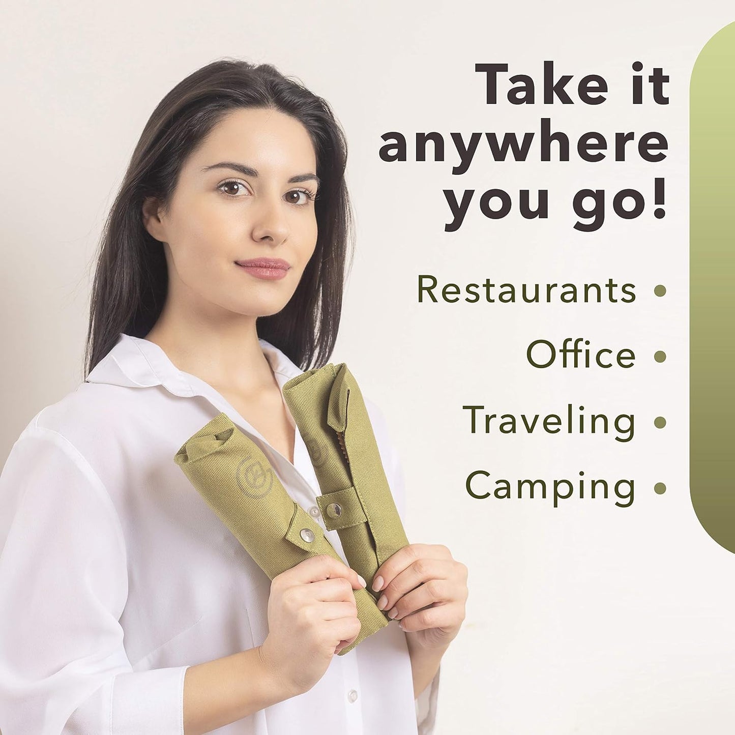 Bamboo Travel Utensil Set | Double Pack | 2 Canvas Bags | Fork, knife, spoon, teaspoon, chopsticks, straw & charcoal toothbrush | 2 full sets included
