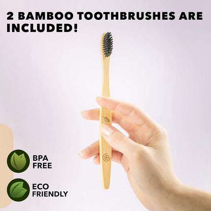 Bamboo Travel Utensil Set | Double Pack | 2 Canvas Bags | Fork, knife, spoon, teaspoon, chopsticks, straw & charcoal toothbrush | 2 full sets included