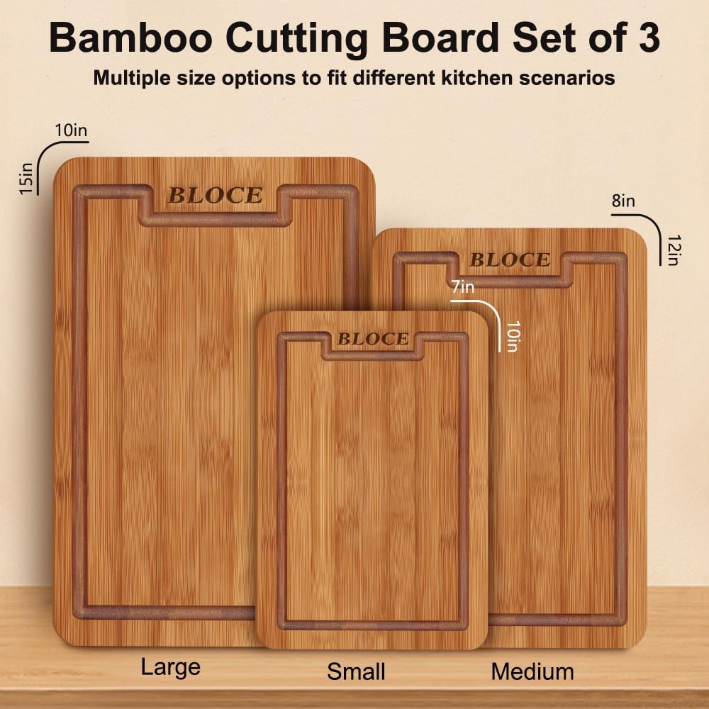 Wooden Cutting Boards for Kitchen, Bamboo Cutting Board Non Toxic | Wood Cutting Board Set, Charcuterie & Chopping Board, Kitchen Gadgets