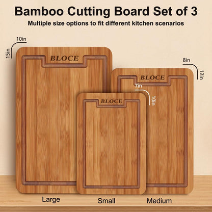 Wooden Cutting Boards for Kitchen, Bamboo Cutting Board Non Toxic | Wood Cutting Board Set, Charcuterie & Chopping Board, Kitchen Gadgets