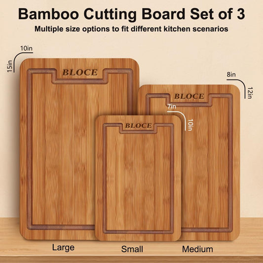 Wooden Cutting Boards for Kitchen, Bamboo Cutting Board Non Toxic | Wood Cutting Board Set, Charcuterie & Chopping Board, Kitchen Gadgets