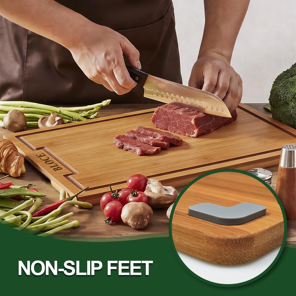 Wooden Cutting Boards for Kitchen, Bamboo Cutting Board Non Toxic | Wood Cutting Board Set, Charcuterie & Chopping Board, Kitchen Gadgets