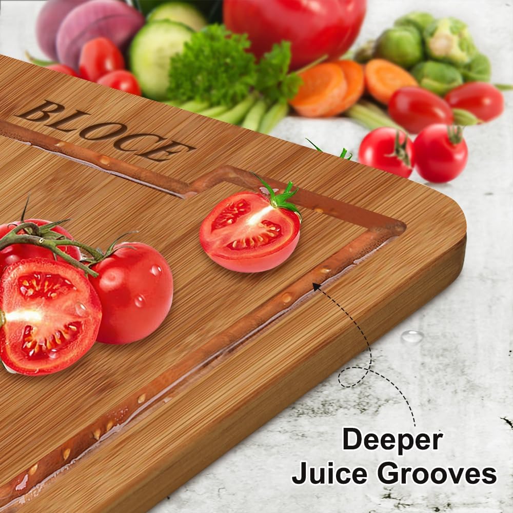 Wooden Cutting Boards for Kitchen, Bamboo Cutting Board Non Toxic | Wood Cutting Board Set, Charcuterie & Chopping Board, Kitchen Gadgets