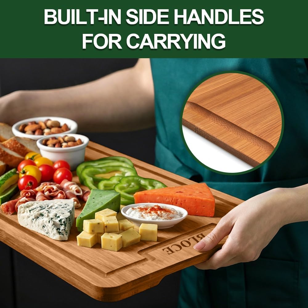 Wooden Cutting Boards for Kitchen, Bamboo Cutting Board Non Toxic | Wood Cutting Board Set, Charcuterie & Chopping Board, Kitchen Gadgets