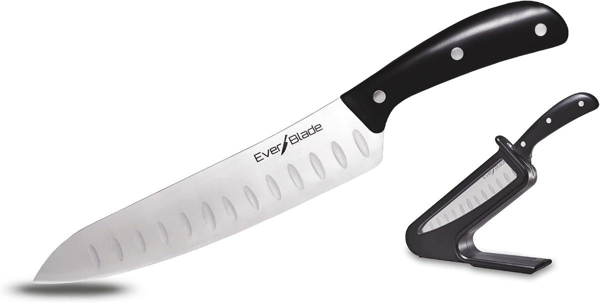 EverBlade Self Sharpening Professional Chef Knife, German Steel Kitchen Knife in Knife Block with Convex Edge for Easy Slicing, Versatile & Durable