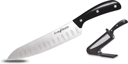 EverBlade Self Sharpening Professional Chef Knife, German Steel Kitchen Knife in Knife Block with Convex Edge for Easy Slicing, Versatile & Durable