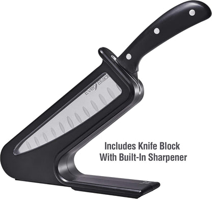 EverBlade Self Sharpening Professional Chef Knife, German Steel Kitchen Knife in Knife Block with Convex Edge for Easy Slicing, Versatile & Durable