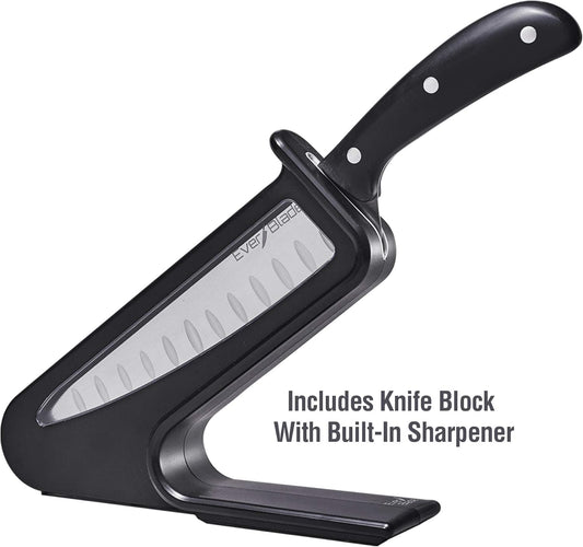EverBlade Self Sharpening Professional Chef Knife, German Steel Kitchen Knife in Knife Block with Convex Edge for Easy Slicing, Versatile & Durable