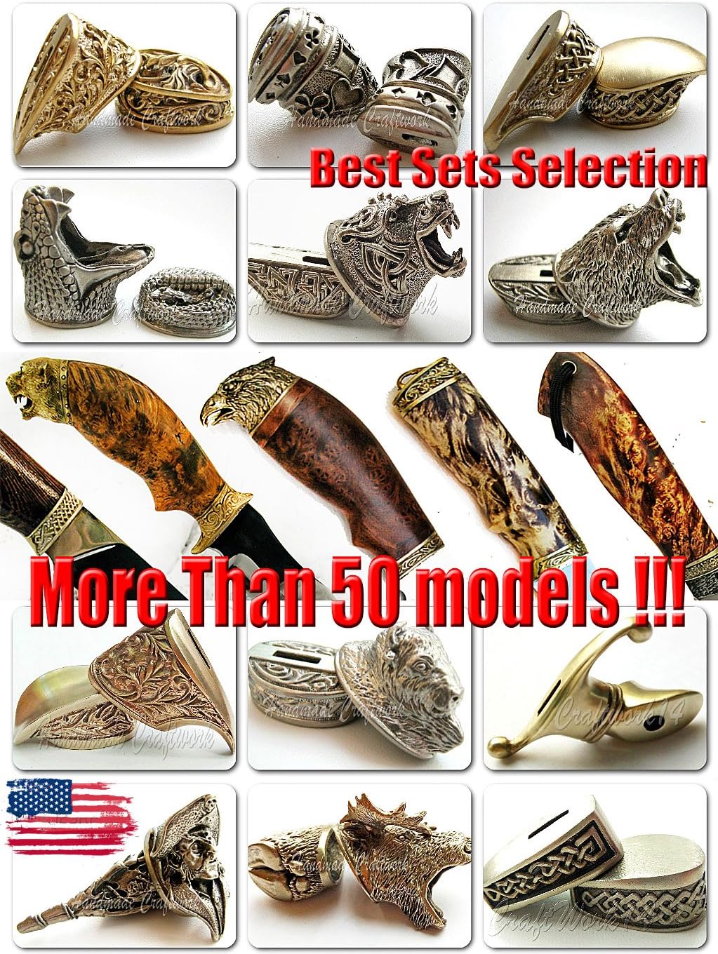 Knife Pommel Finger Guard Bolster - Knives Making Handle FINK NKVD | DIY Hand-Casted Custom Metal Hunting Knives Supplies Accessoriess. Made in Solid Bronze. Powered