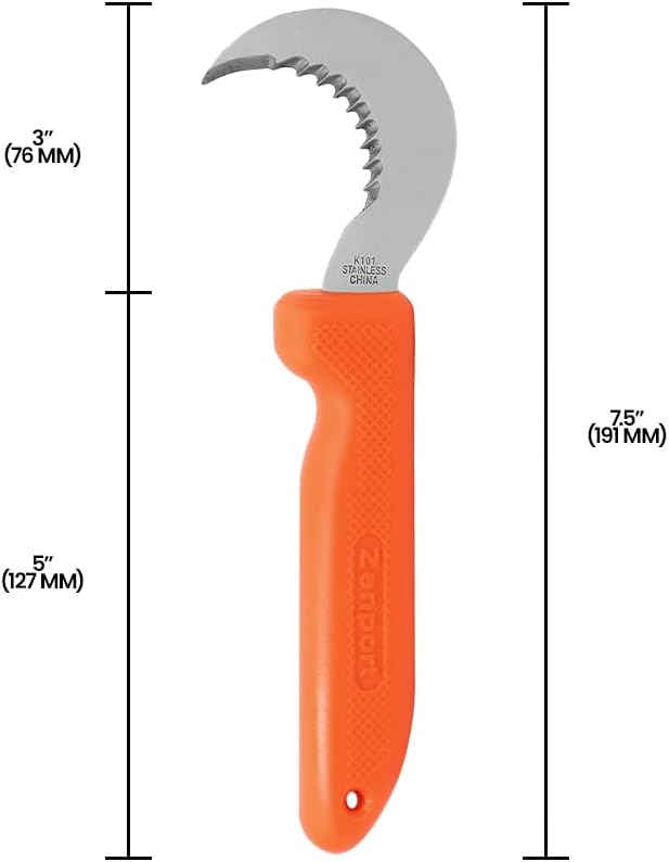 K101 Harvest Utility Knife, Grape and Melon, 3-Inch Hooked Stainless Steel Blade, Orange