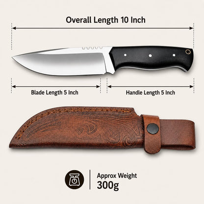 Warivo Damascus Steel Hunting Knife 10 Inch Fixed Blade with Leather Sheath Wood Handle, Skinning Knife for Camping Survival Bushcraft Outdoor Gear for Men