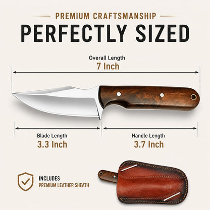 Warivo Damascus Steel Hunting Knife 10 Inch Fixed Blade with Leather Sheath Wood Handle, Skinning Knife for Camping Survival Bushcraft Outdoor Gear for Men