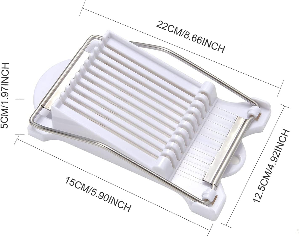 Stainless Steel Wire Egg Slicer,Cuts 10 Slices For fruit,Onions,Soft Food and Ham，Slicer & Cutter for Eggs, Mozzarella Cheese, Slice Spacing 1/3 inch Multipurpose Luncheon Meat Slicer(White)