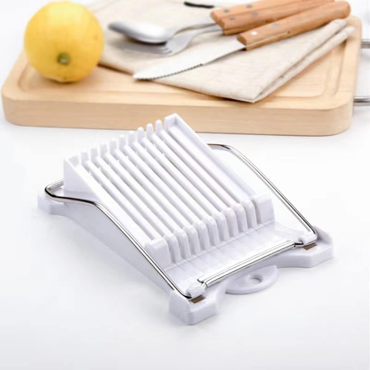 Stainless Steel Wire Egg Slicer,Cuts 10 Slices For fruit,Onions,Soft Food and Ham，Slicer & Cutter for Eggs, Mozzarella Cheese, Slice Spacing 1/3 inch Multipurpose Luncheon Meat Slicer(White)