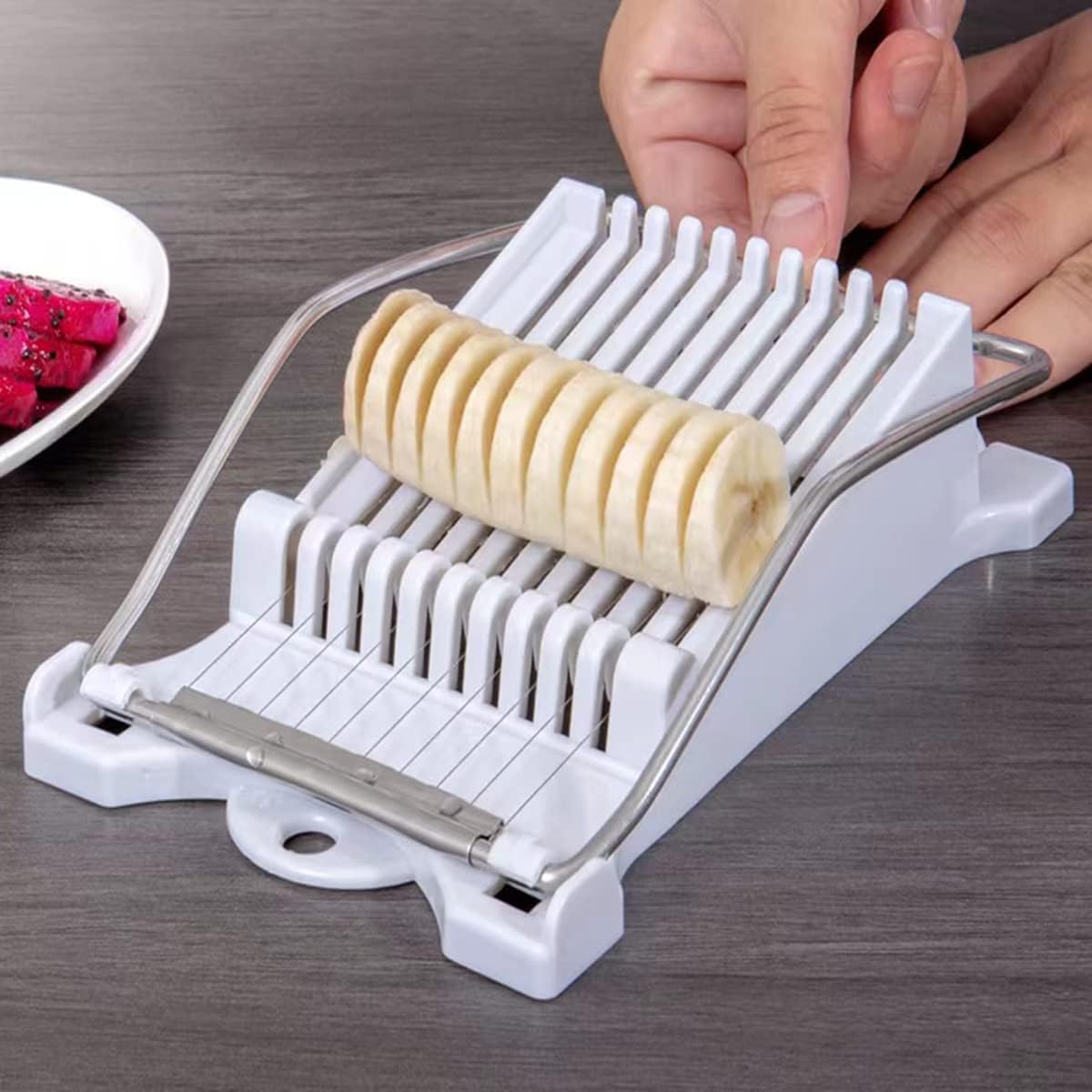 Stainless Steel Wire Egg Slicer,Cuts 10 Slices For fruit,Onions,Soft Food and Ham，Slicer & Cutter for Eggs, Mozzarella Cheese, Slice Spacing 1/3 inch Multipurpose Luncheon Meat Slicer(White)