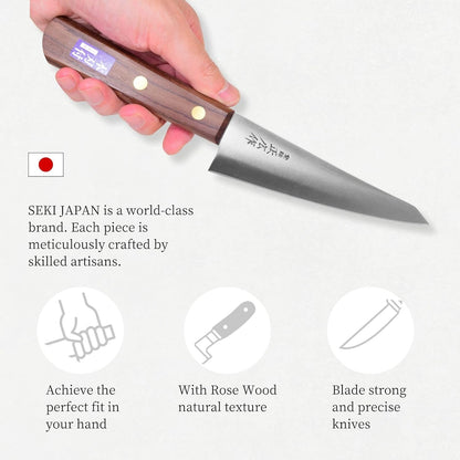 Masahiro Japanese Boning Knife Honesuki Knife 5.9" 150mm Traiangle Type | Seki Japan Japanese Carbon Steel Kitchen Cutlery, Chef Knives with Rose Wood Handle