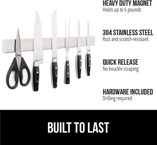 304 Stainless Steel Heavy Duty Magnetic Knife Holder, Secure Wall Mounted Bar for Knives, Tools, Holds Up to 6 lbs, Kitchen Organizer, 10 Inch Strip, Easy Installation, Screws Included