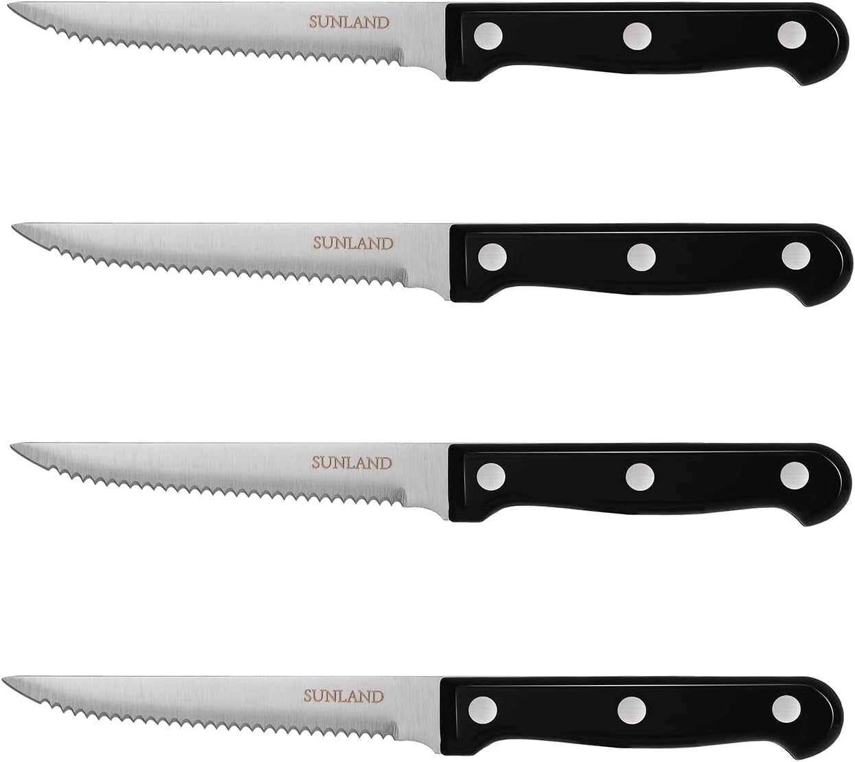 SUNALND Steak Knives Set,Micro Serrated Edge Full Tang Triple Riveted Steak Knife (4)