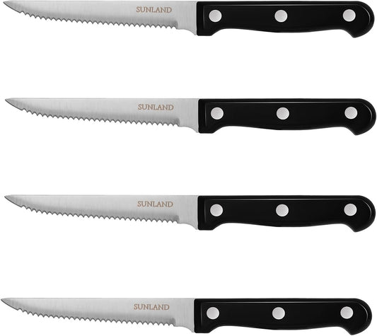 SUNALND Steak Knives Set,Micro Serrated Edge Full Tang Triple Riveted Steak Knife (4)