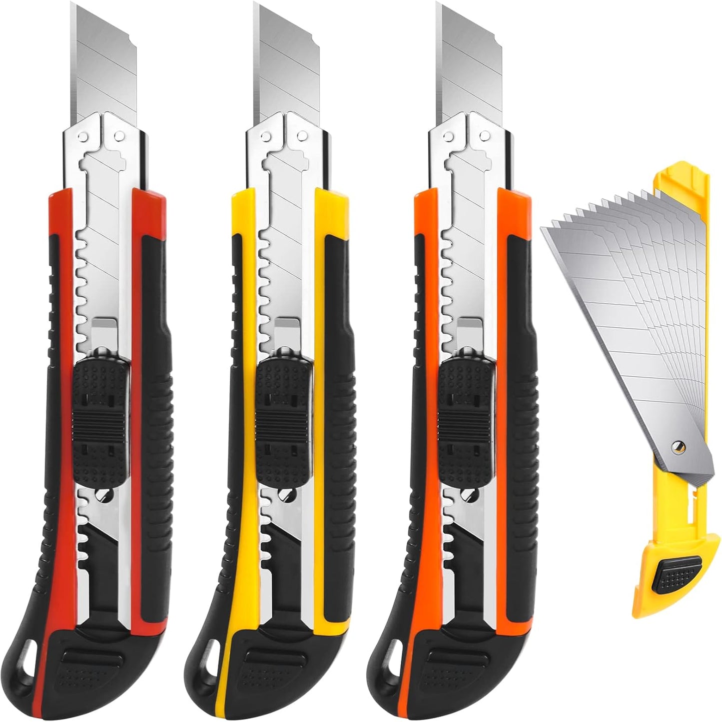 3Pack Box Cutter Retractable, Snap Off Utility Knife, Razor Knife | 18mm ultra sharp blade, quick change blade, box opener tool and exacto knife for DIY, office, arts, crafts, home and cartons