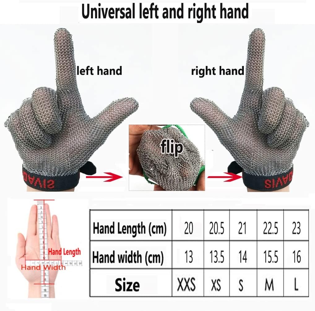Metal Cut Resistant Chainmail Gloves, Food Grade Safety Chef Meat Cutting Safety Work Gloves, Easy to Clean (Size : 1PCS/M)