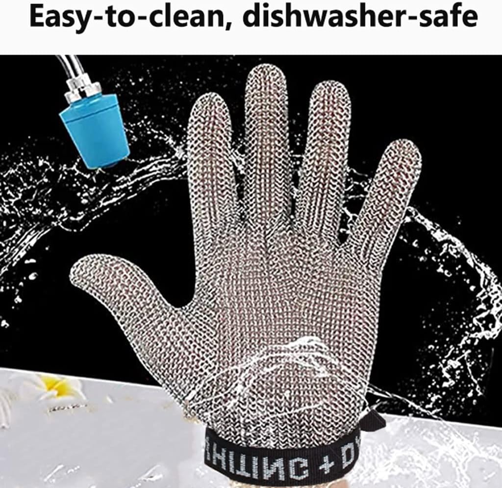 Metal Cut Resistant Chainmail Gloves, Food Grade Safety Chef Meat Cutting Safety Work Gloves, Easy to Clean (Size : 1PCS/M)