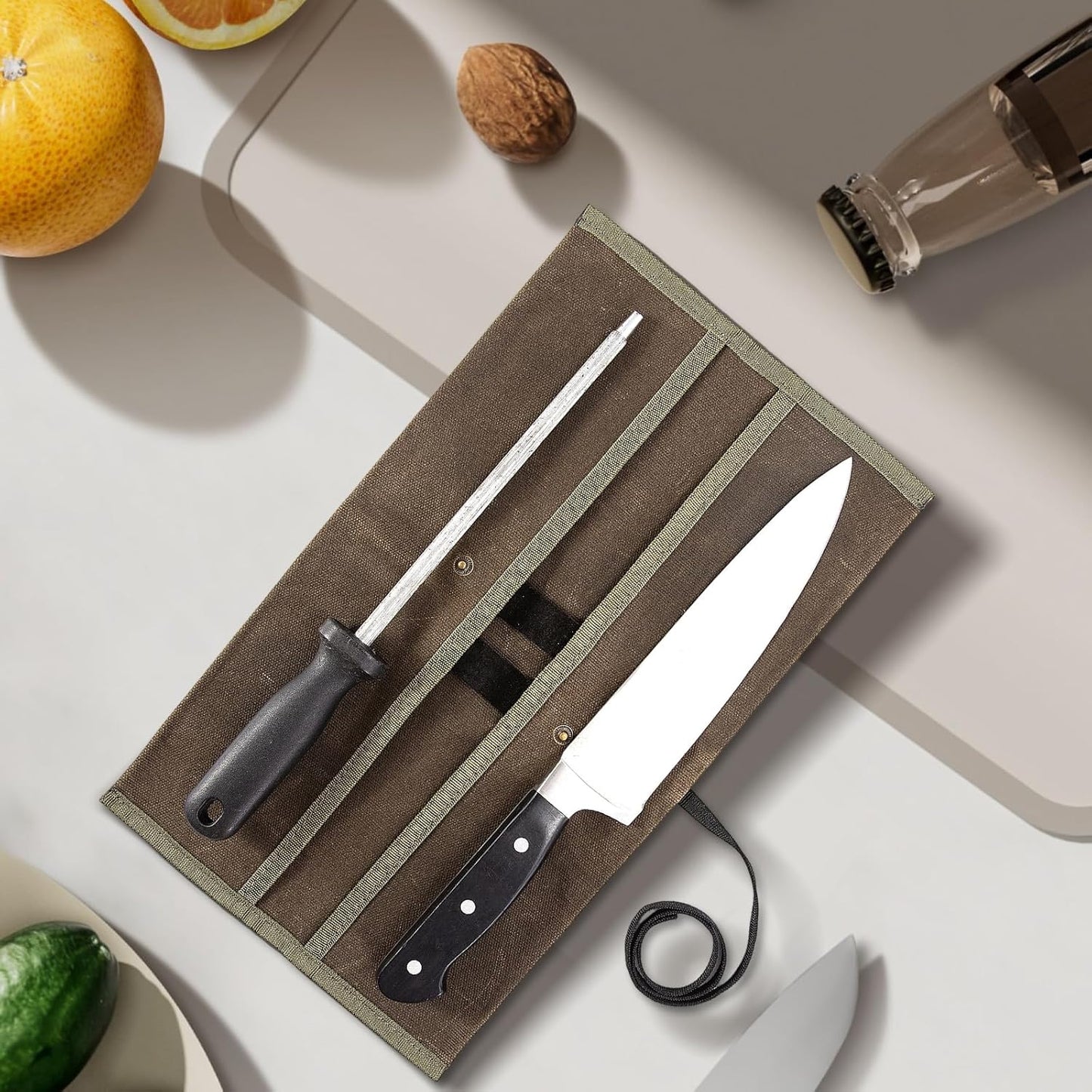 Chef Knife Sheath,Waxed Canvas Single Chef Knife Case Bag Roll for Traval,Sheaths for Chef's Kitchen knives,Tool Organizer Pouch Culinary Accessories Cooking Tools Roll,Gifts for Men