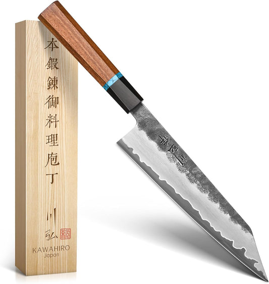 210mm Japanese Kiritsuke Chef Knife with Tri-Ply VG-10 Stainless Steel Blade, Ergonomic Handle Grip and Premium Wood Box, Cooking Gifts for Men Women