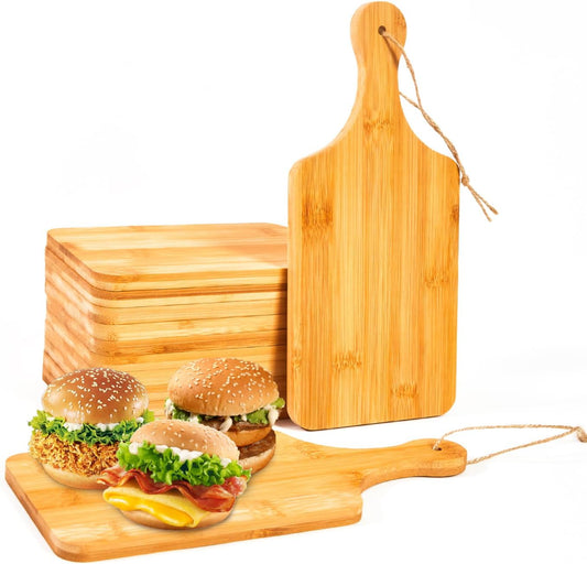 12 Pcs Bamboo Cutting Board Bulk 11x5 Inch Charcuterie Boards with Handle Wood Engraving Serving Board Kitchen Chopping Boards Crafts for Pizza, Bread, Cheese, Charcuterie, Fruit, Vegetables