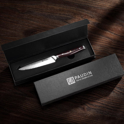 Utility Knife, 5 inch Paring knife, Damascus Chef Knife | Damascus VG10 Steel, Ergonomic Wood Handle, Ultra Sharp Multipurpose Chef Knife for Fruit, Vegetable & Meat, Gift Box