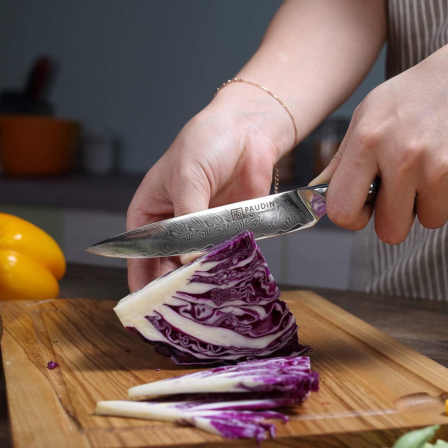 Utility Knife, 5 inch Paring knife, Damascus Chef Knife | Damascus VG10 Steel, Ergonomic Wood Handle, Ultra Sharp Multipurpose Chef Knife for Fruit, Vegetable & Meat, Gift Box