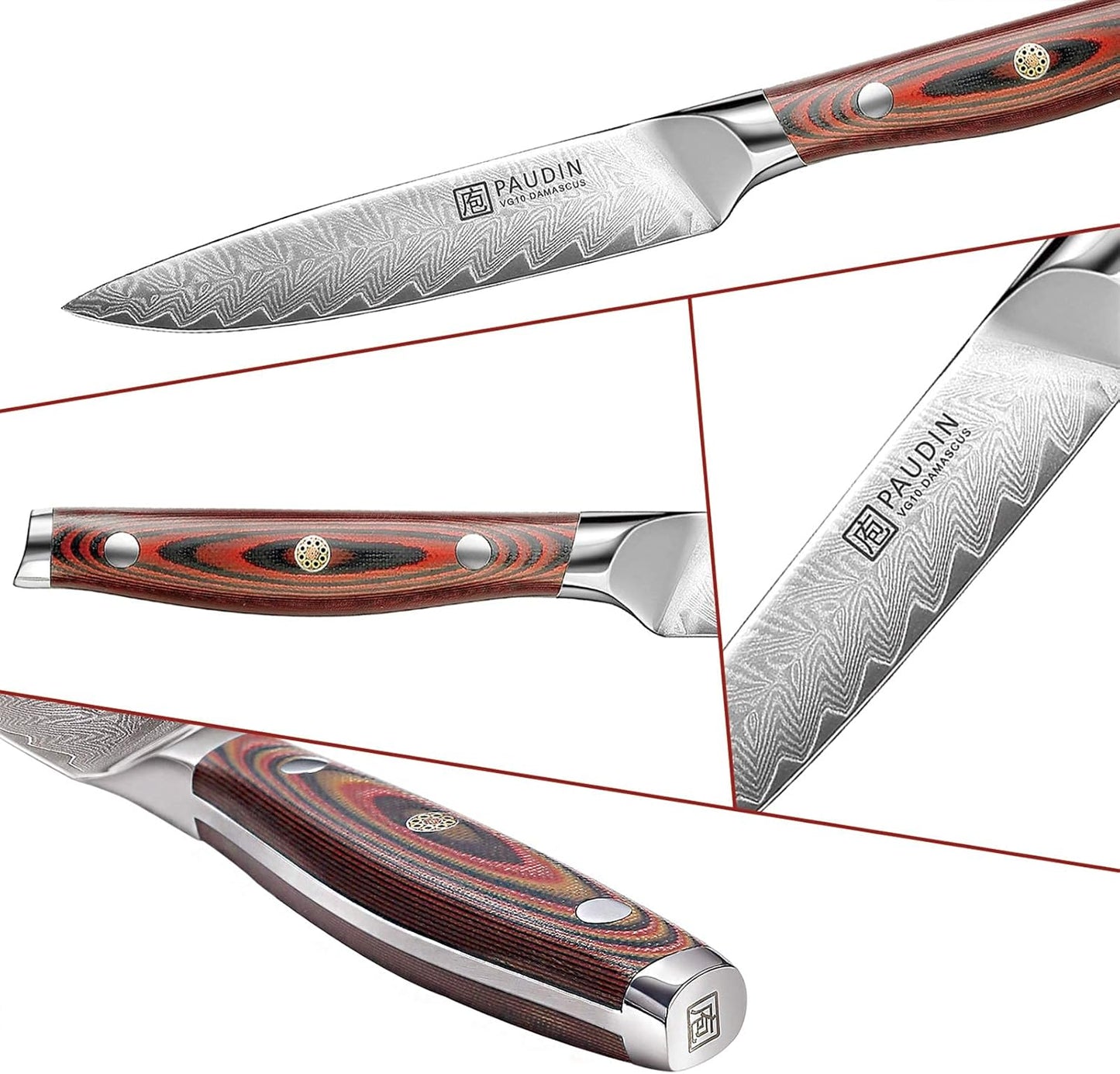 Utility Knife, 5 inch Paring knife, Damascus Chef Knife | Damascus VG10 Steel, Ergonomic Wood Handle, Ultra Sharp Multipurpose Chef Knife for Fruit, Vegetable & Meat, Gift Box