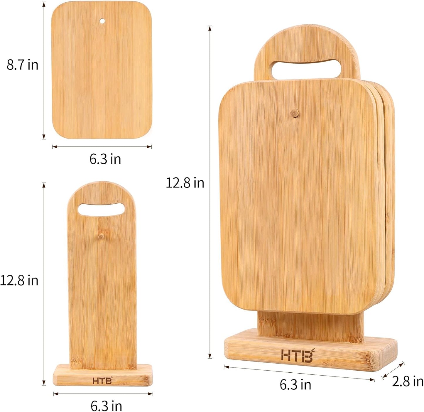 Bamboo Cutting Board Set for Kitchen,Small Cutting Boards with Holder,Serving Boards for Sandwich Cheese Meal Breakfast