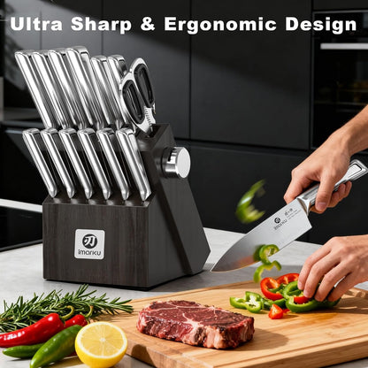 High-Carbon Stainless Steel Knife Set with Block
