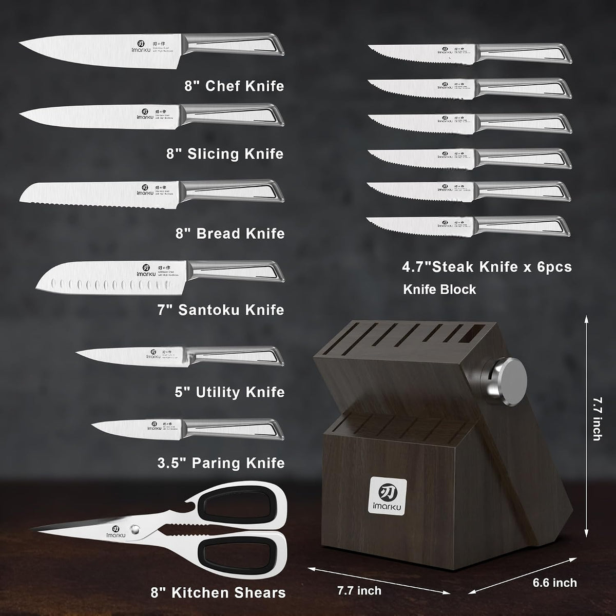 High-Carbon Stainless Steel Knife Set with Block