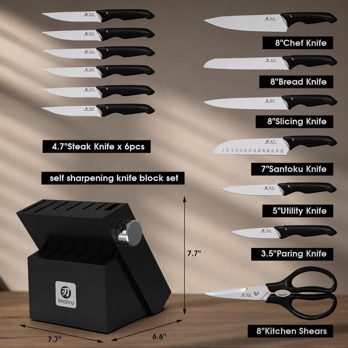 High-Carbon Stainless Steel Knife Set with Block