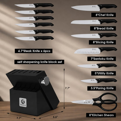 High-Carbon Stainless Steel Knife Set with Block