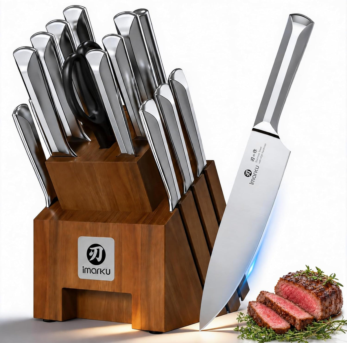 High-Carbon Stainless Steel Knife Set with Block