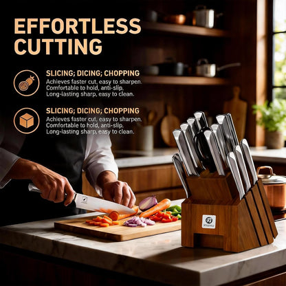 High-Carbon Stainless Steel Knife Set with Block