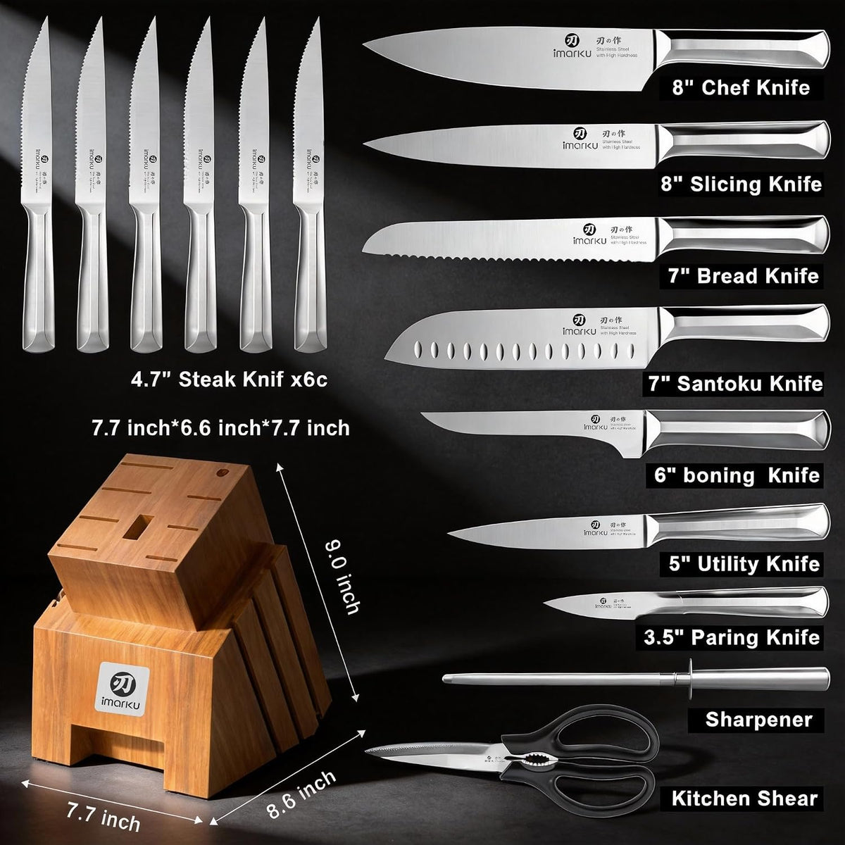 High-Carbon Stainless Steel Knife Set with Block